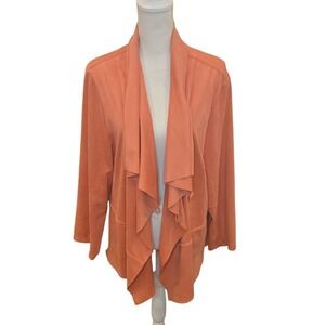 Soft Surroundings Coral Peach Waterfall Long‎ Cardigan 2X Faux Suede Boho Cozy